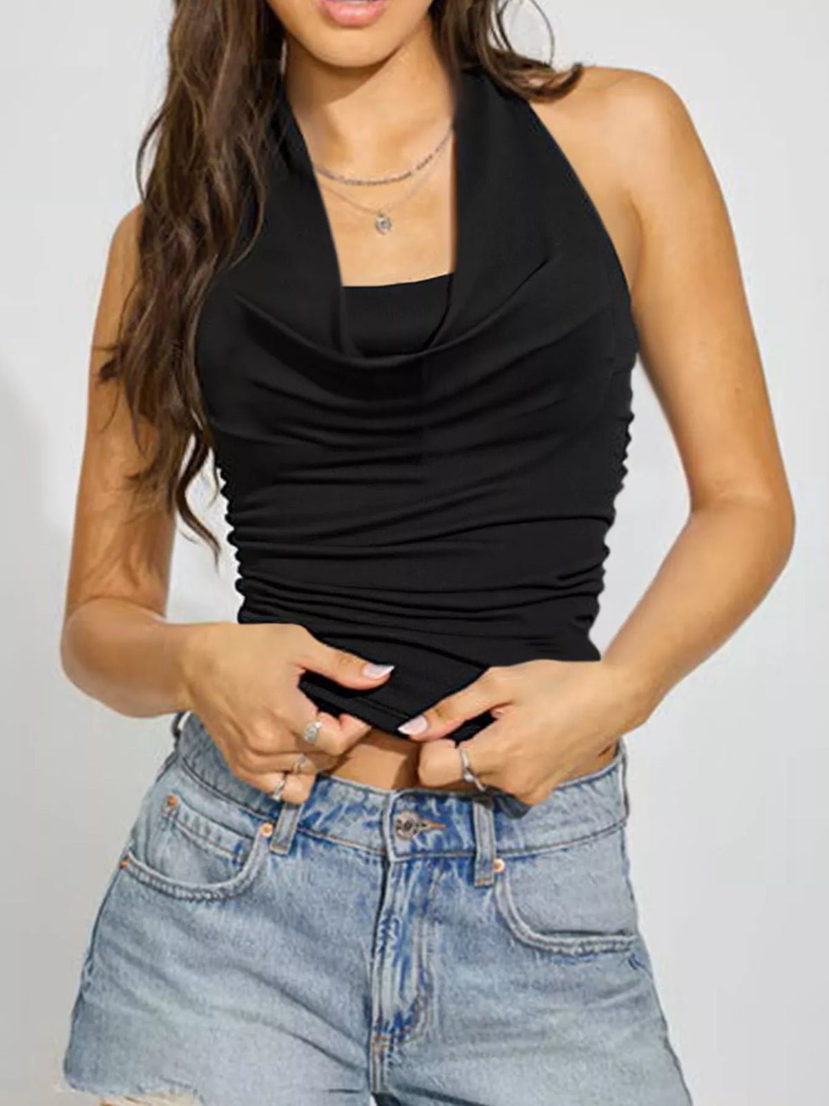 Halter Neck Ruched Cami - Lilixa.store
