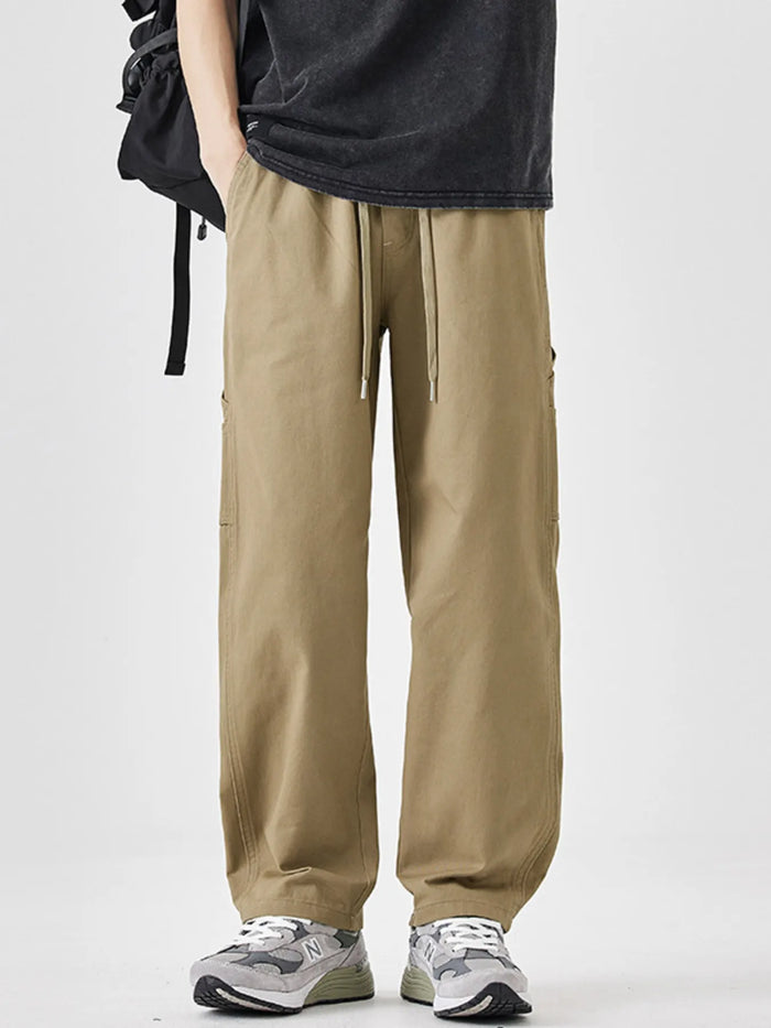 Men's Plus Size Drawstring Wide Leg Pants in Khaki