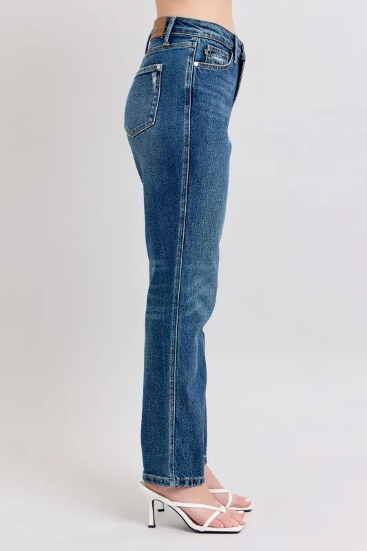 Judy Blue Full Size High Waisted Rigid Magic Non-destroy Straight Leg Jeans Plus Size - Lilixa.store