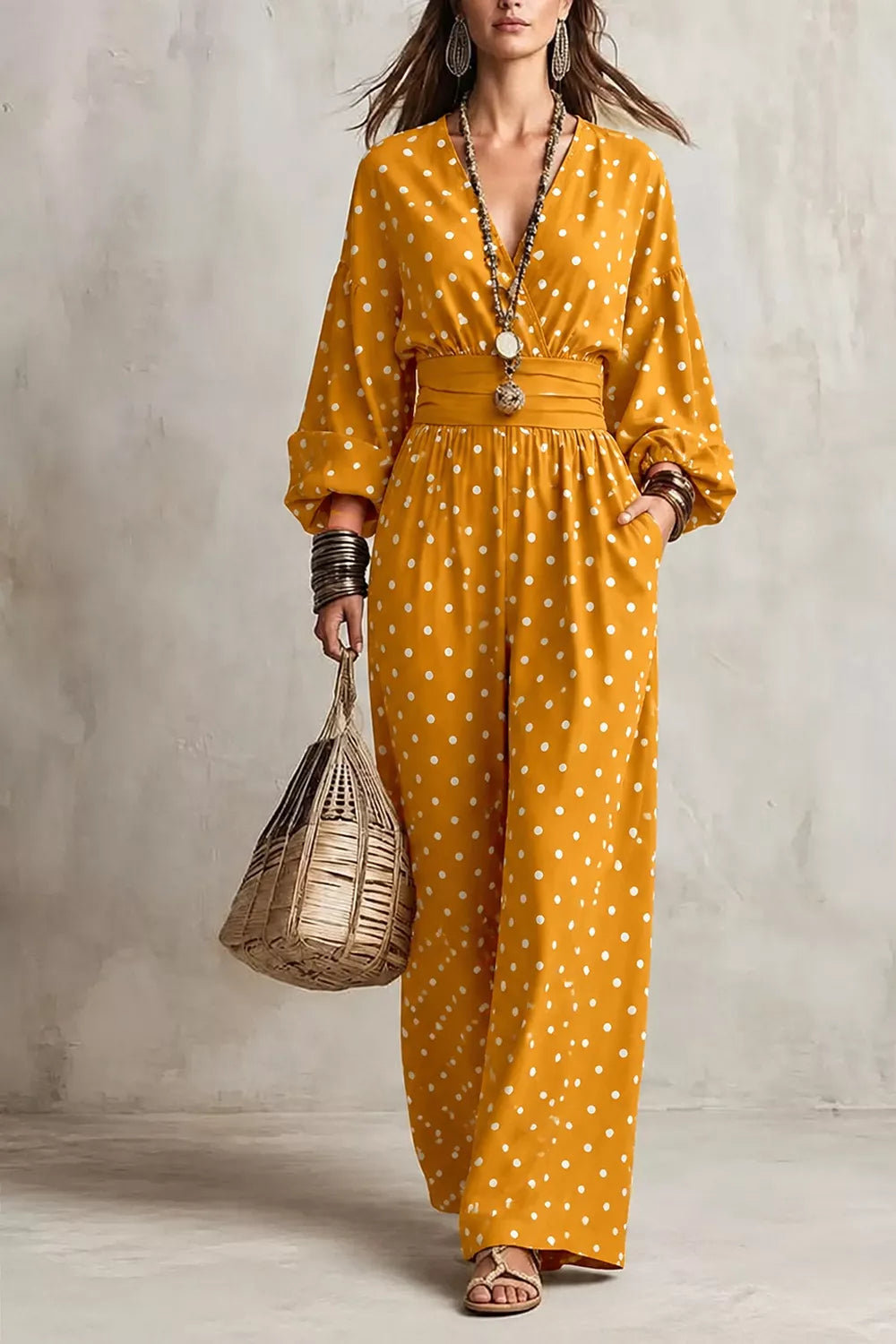 Polka Dot Wide-Leg Jumpsuit - Lilixa.store