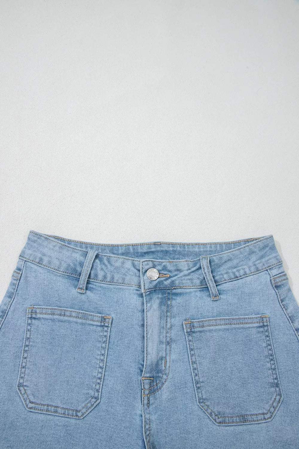 High Rise Patch Pocket Denim Shorts - Lilixa.store