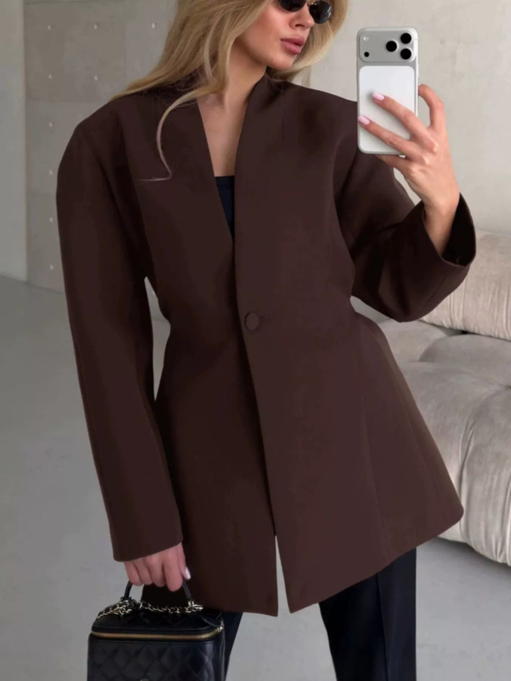 One Button Long Sleeve Blazer - Lilixa.store
