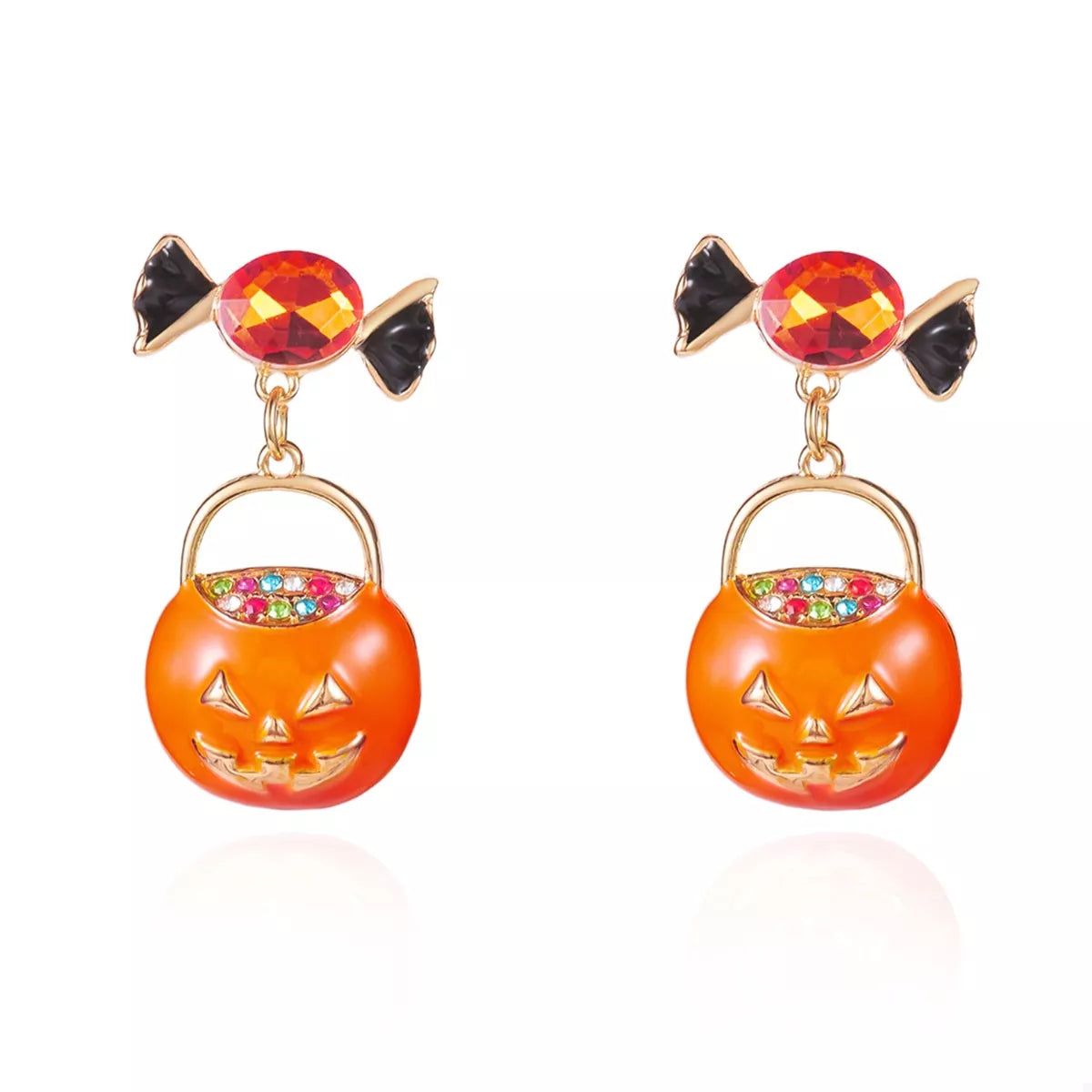 Halloween Rhinestone Pumpkin Dangle Earrings - Lilixa.store