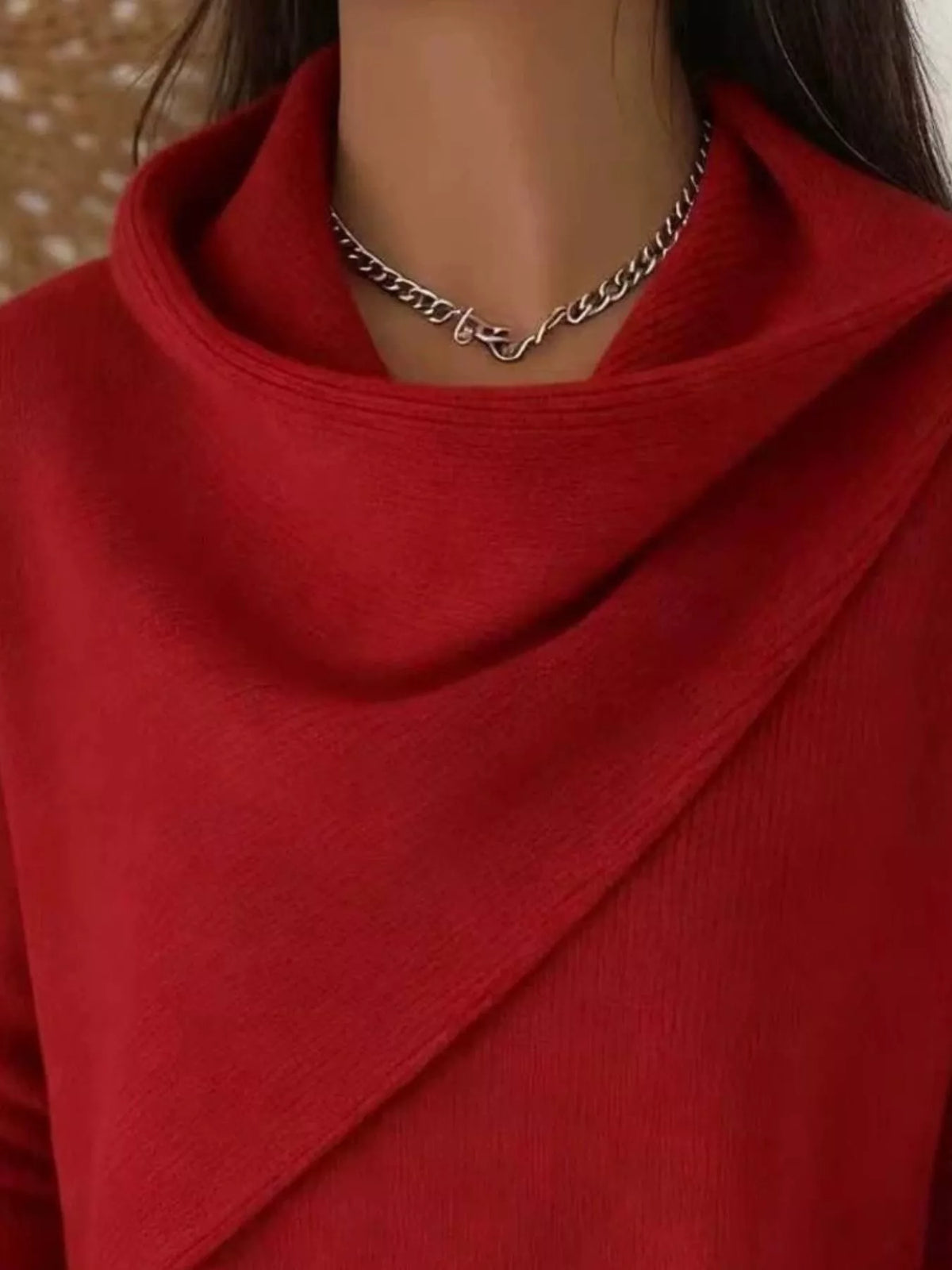Full Size Solid Color Cowl Neck Sweater Plus Size