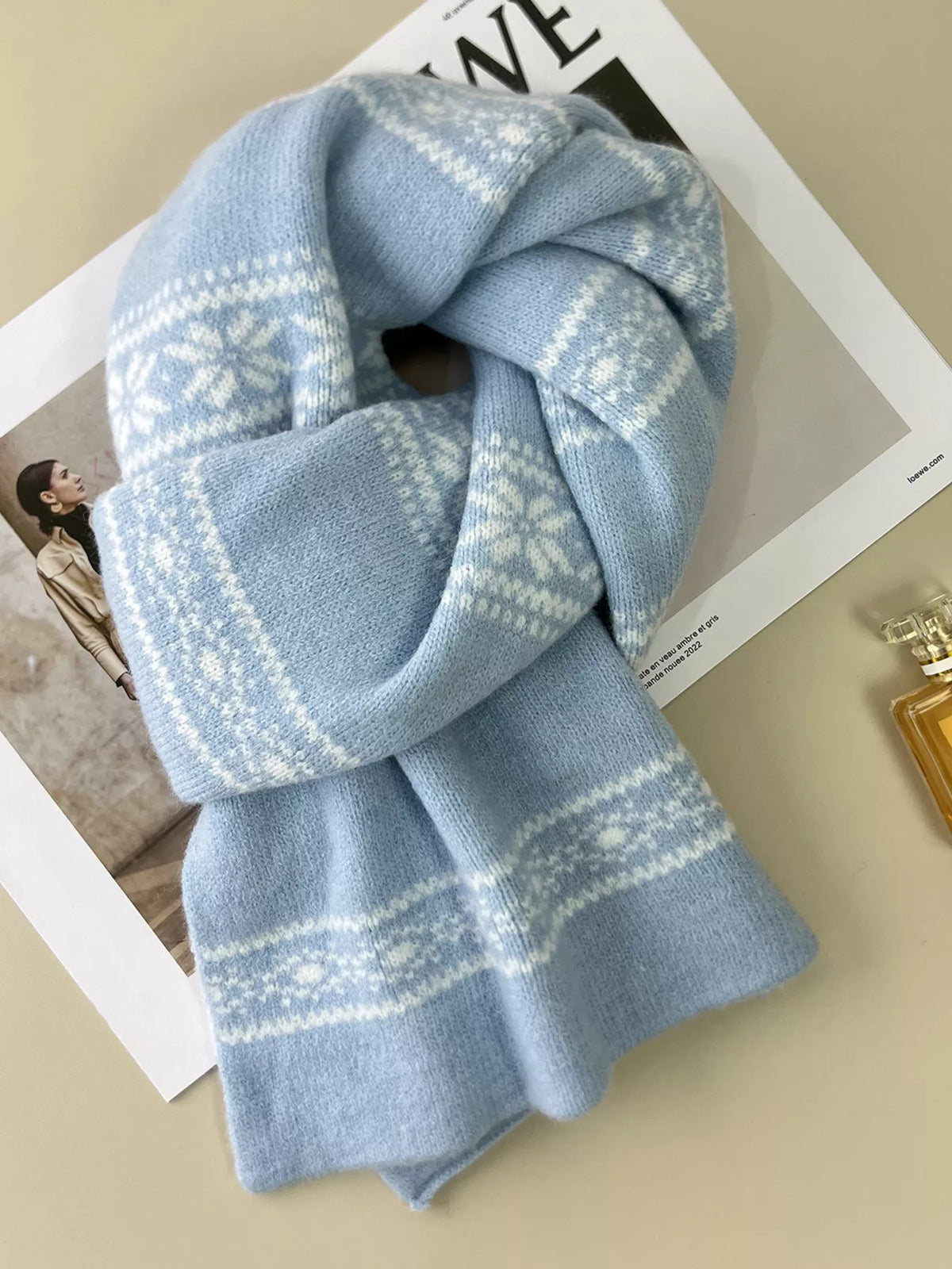 Winter Snowflake Pattern Knitted Scarf - Lilixa.store
