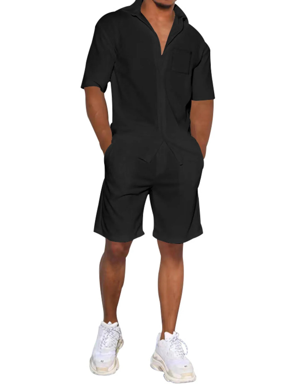 Men's Plus Size Button Up Shirt and Shorts Set, view 3