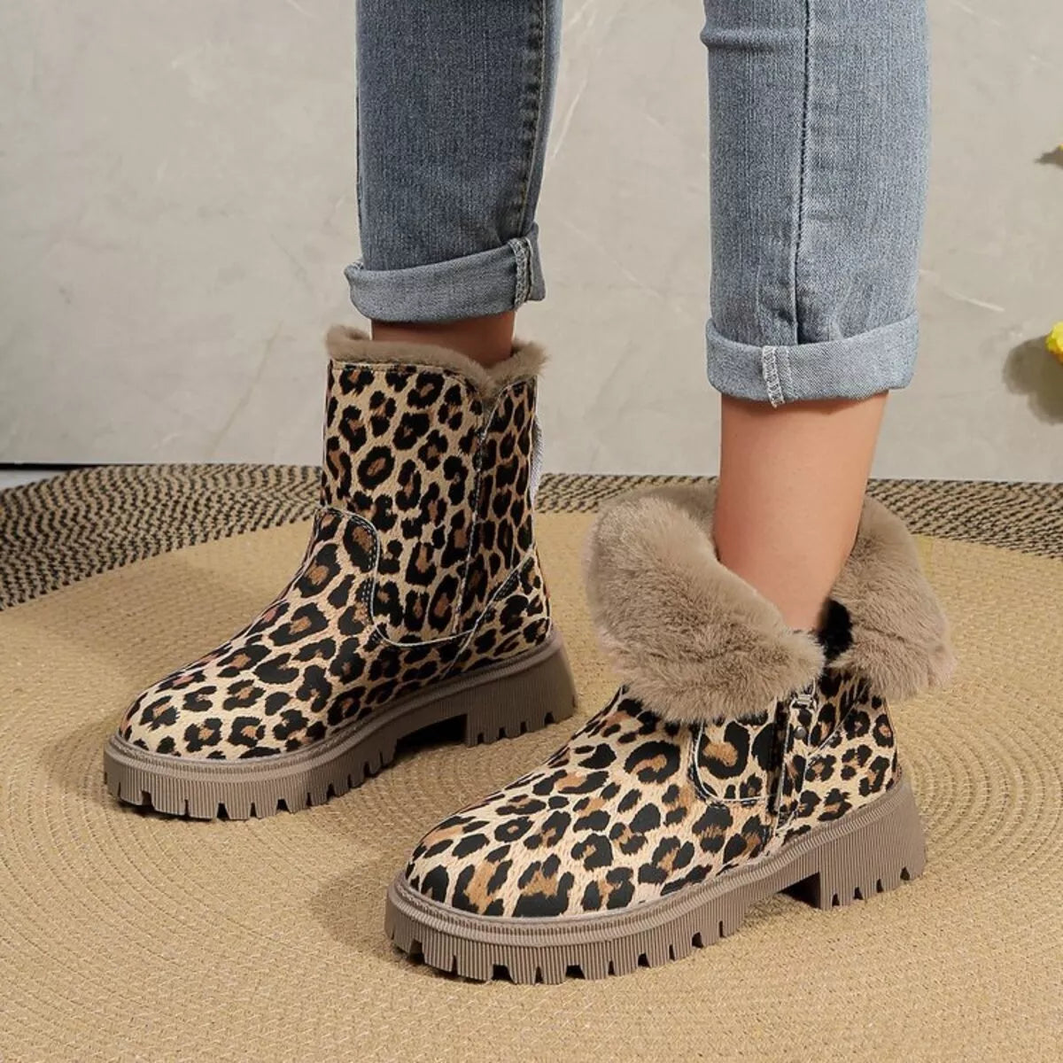 Leopard Print Fur Lined Ankle Boots, view 4