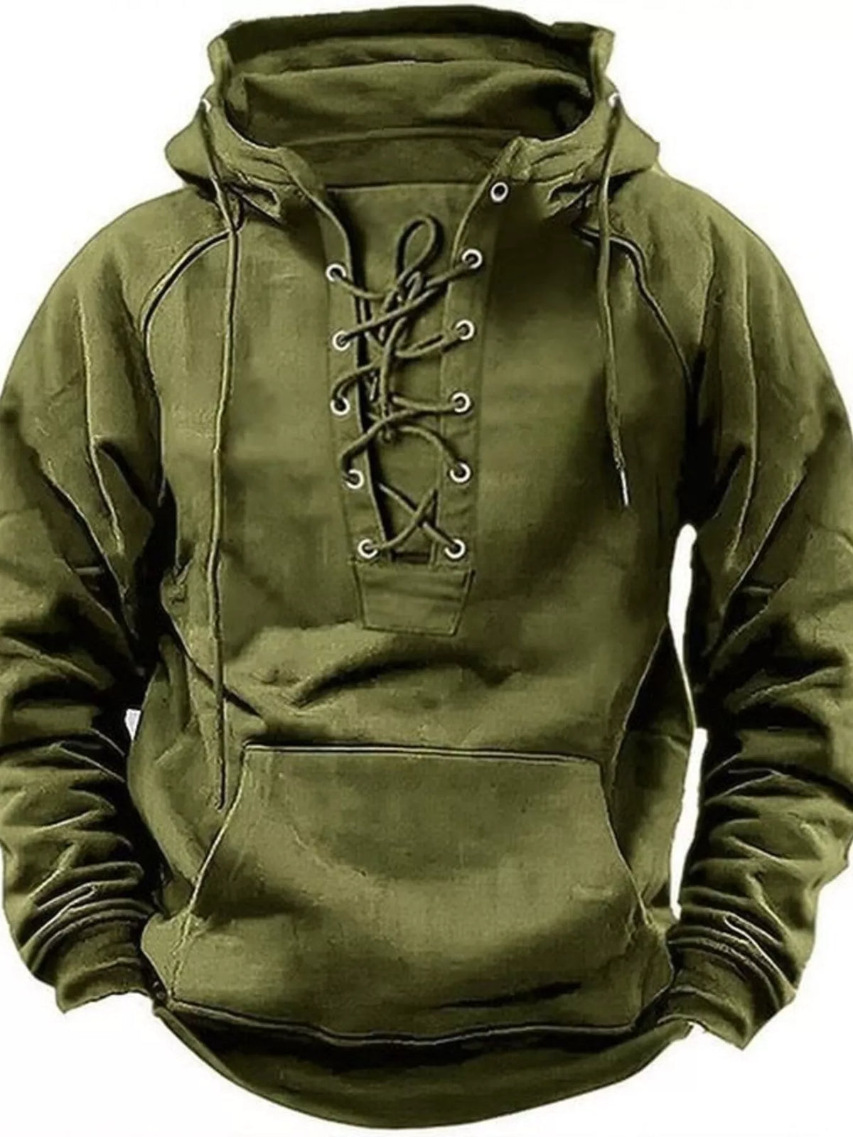 Men's Full Size Lace Up Front Raglan Sleeve Hoodie Plus Size