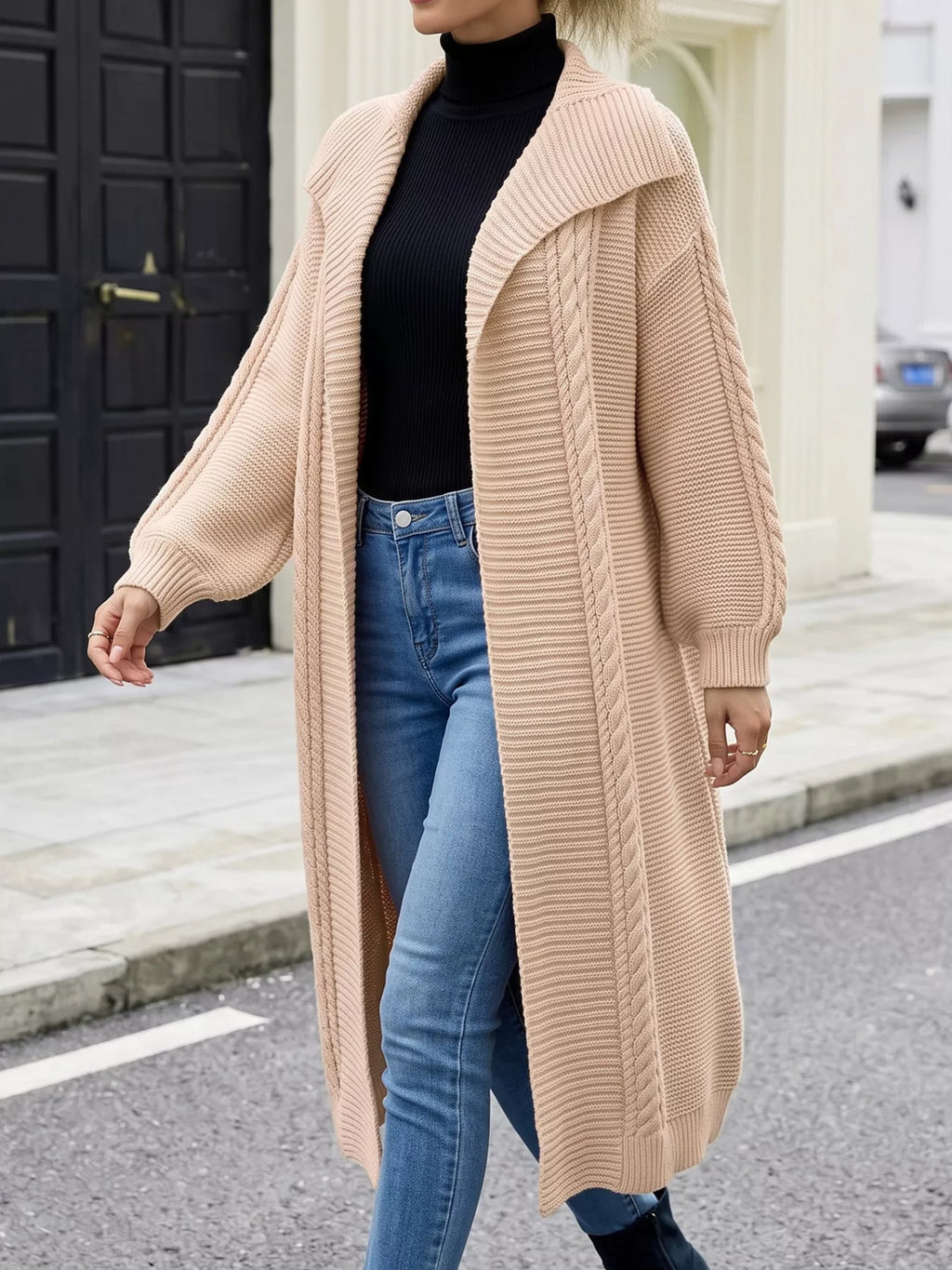 Cable-Knit Open-Front Longline Cardigan - Lilixa.store
