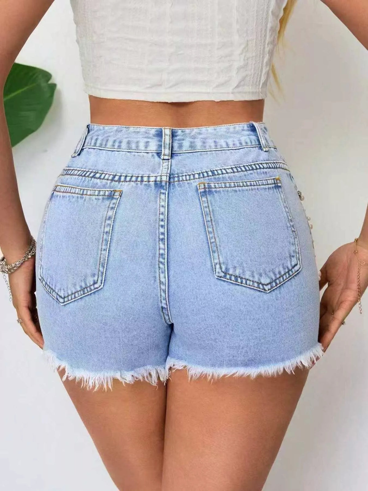 Distressed Raw Hem Denim Shorts - Lilixa.store