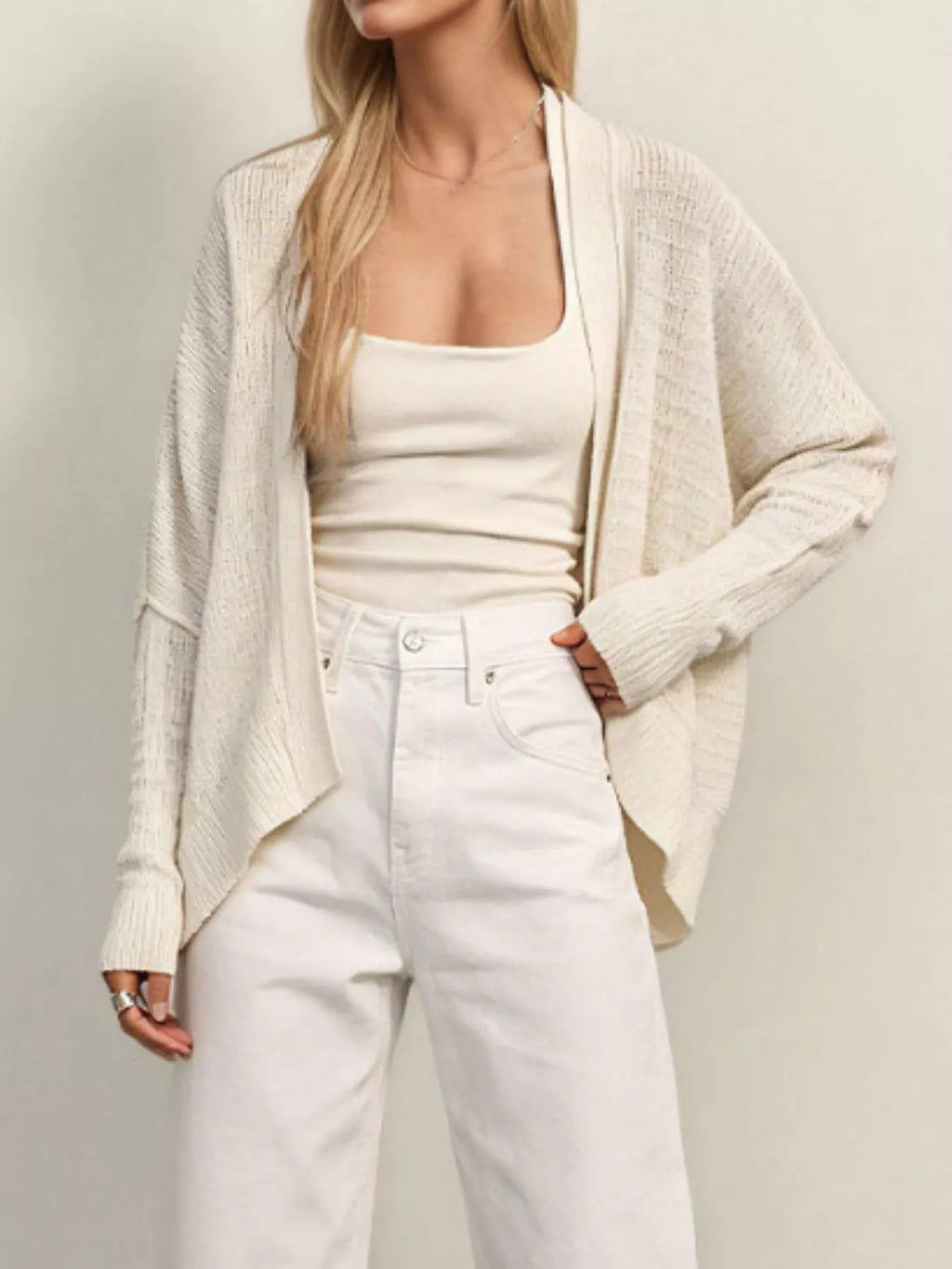 Open-Front Long Sleeve Knit Cardigan - Lilixa.store