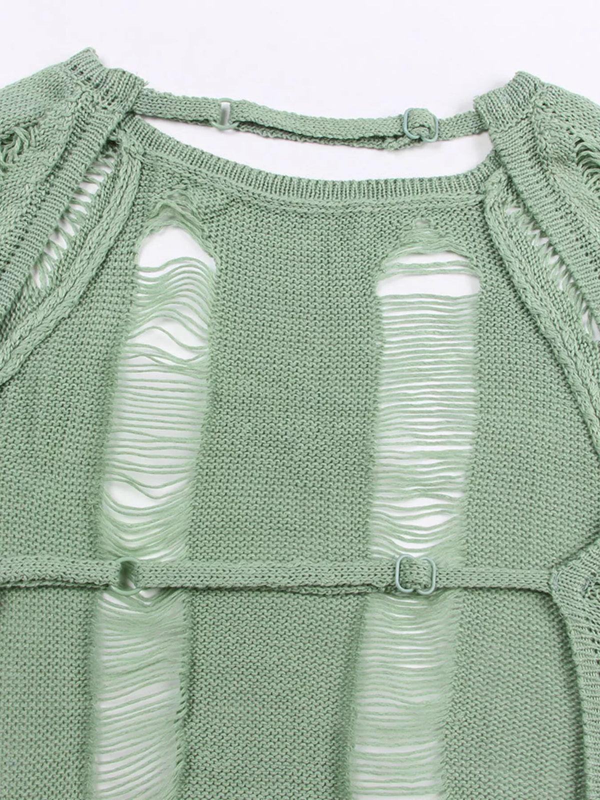 Backless Distressed Long Sleeve Knit Cover Up - Lilixa.store