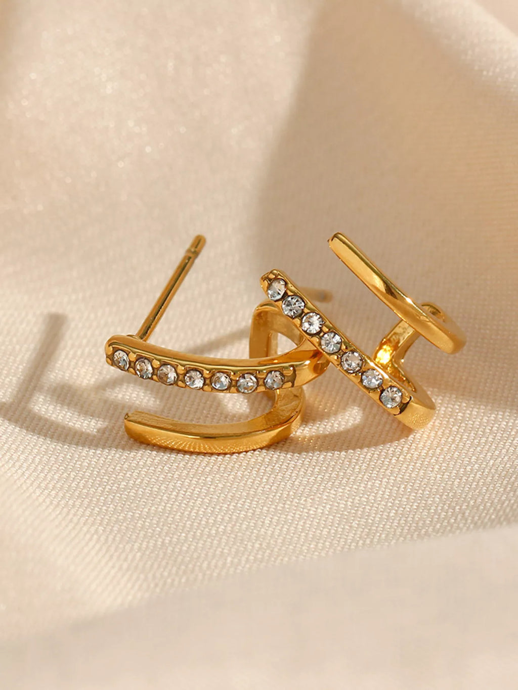 Double-Layer Hoop Earrings in Gold, view 7