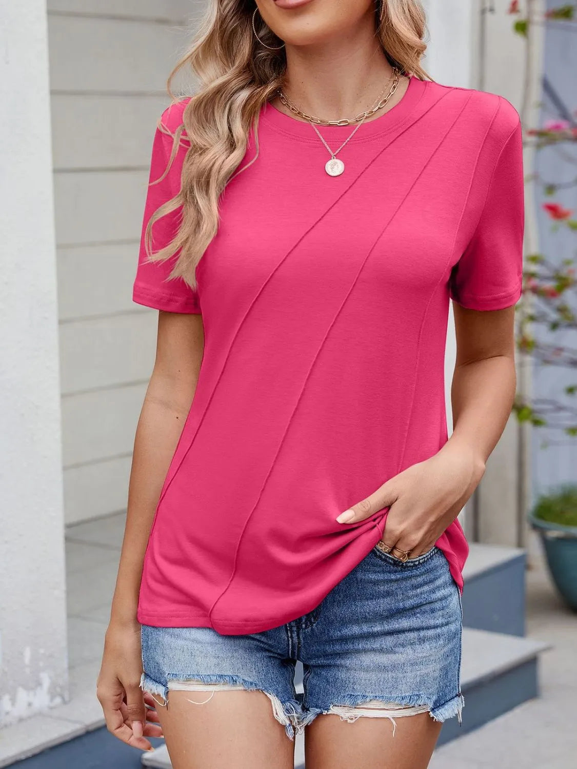 Round Neck Short Sleeve T-Shirt - Lilixa.store