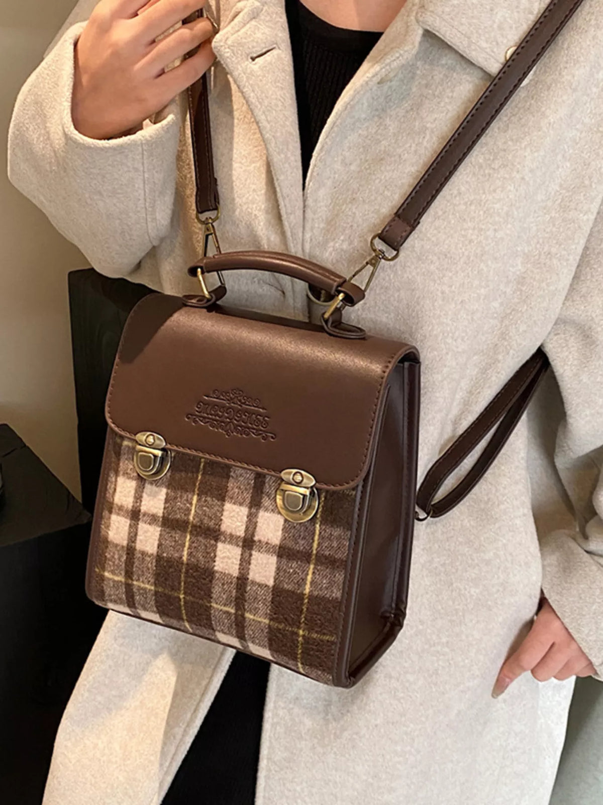 Vintage Plaid Flap Backpack Bag - Lilixa.store