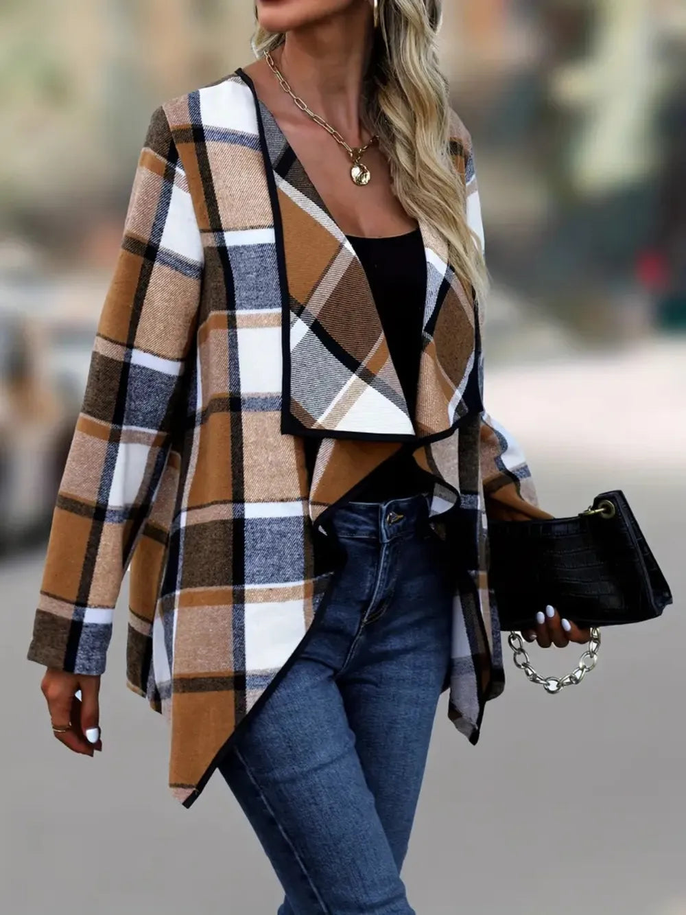 Plaid Open Front Long Sleeve Jacket, view 11