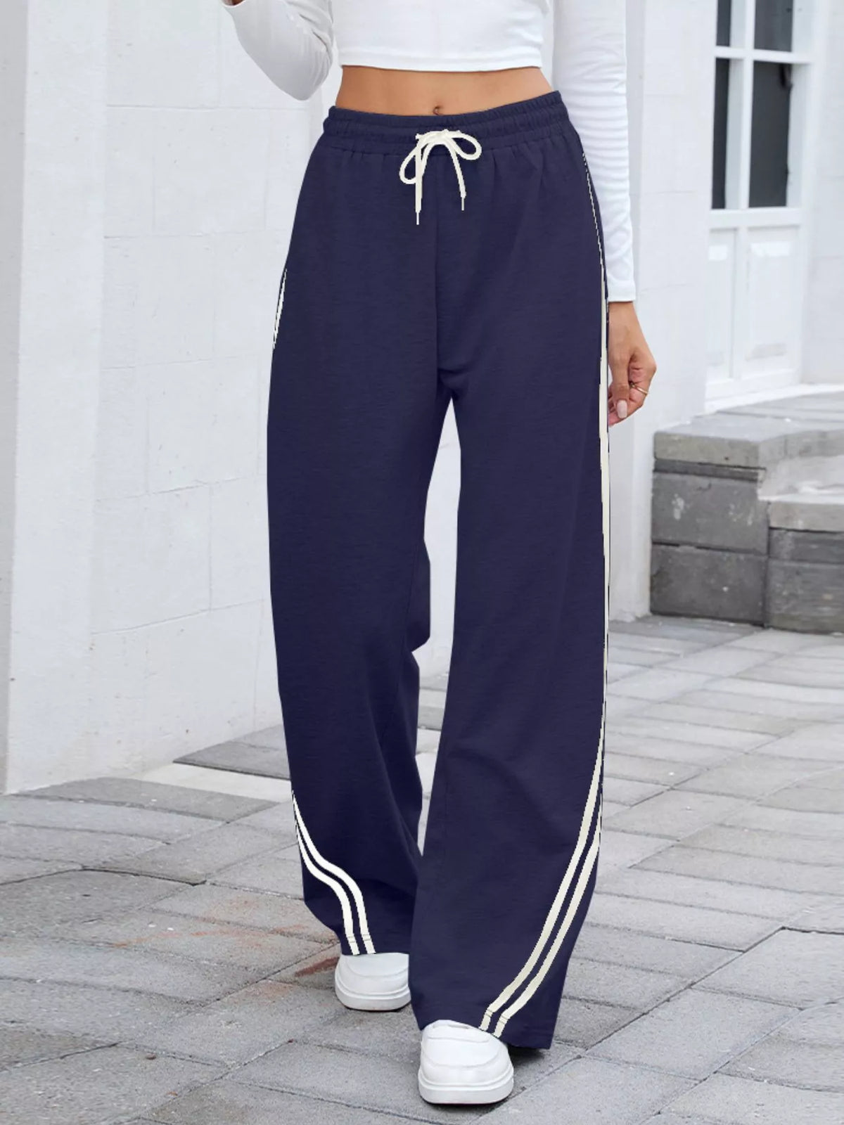 Side Striped Wide Leg Pants - Lilixa.store