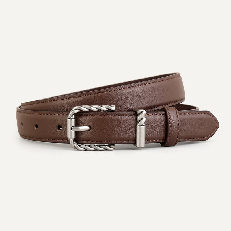 Leather Belt with Twisted Buckle - Lilixa.store
