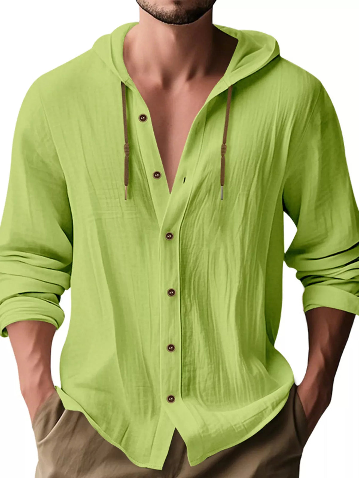 Men's Full Size Drawstring Button Up Hooded Shirt Plus Size - Lilixa.store