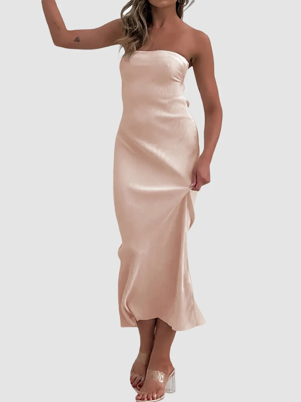 Lace-Up Back Tube Maxi Dress - Lilixa.store