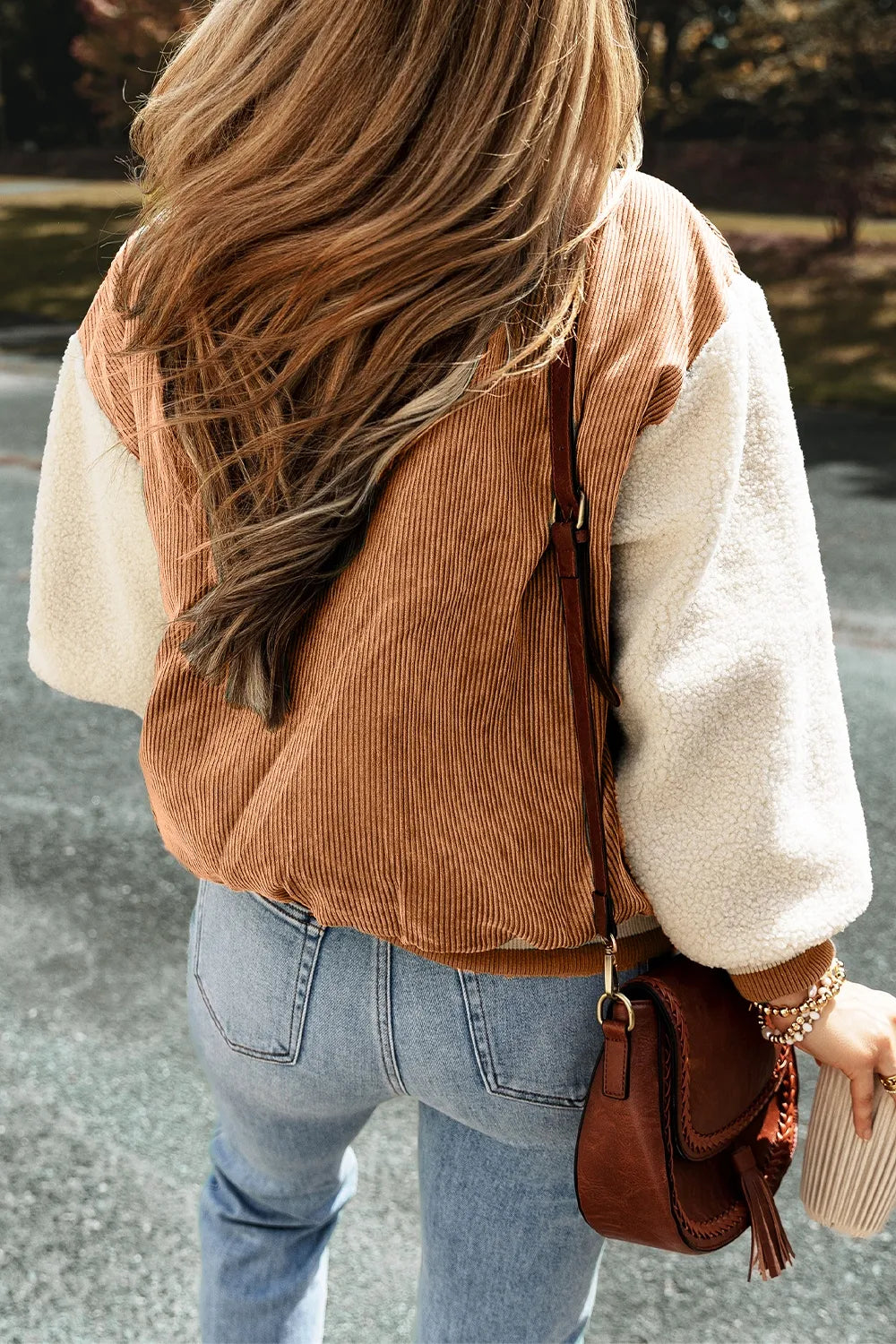 Contrast Baseball Collar Snap Down Long Sleeve Jacket, view 10