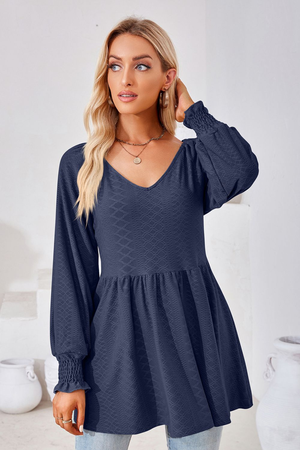 V-Neck Lantern Sleeve Blouse, view 17