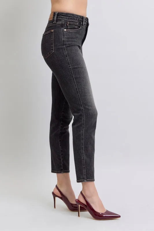 Judy Blue Full Size Mid Rise Tummy Control Slim Jeans Plus Size - Lilixa.store