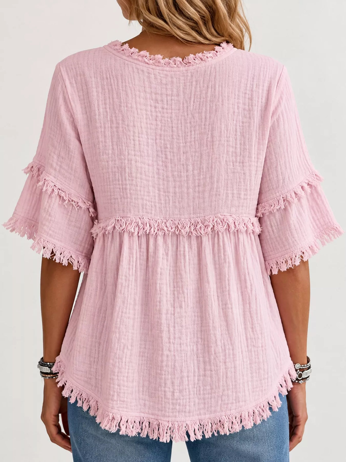 Full Size Frayed Edge Textured Blouse Plus Size, view 25