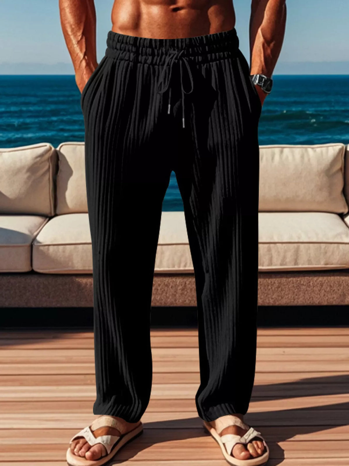 Men's Full Size Ribbed Knit Wide-Leg Pants Plus Size