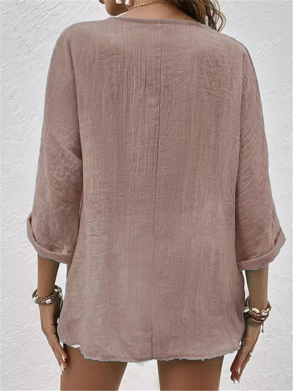 Full Size Casual V-Neck Button-Down Blouse Plus Size, view 6