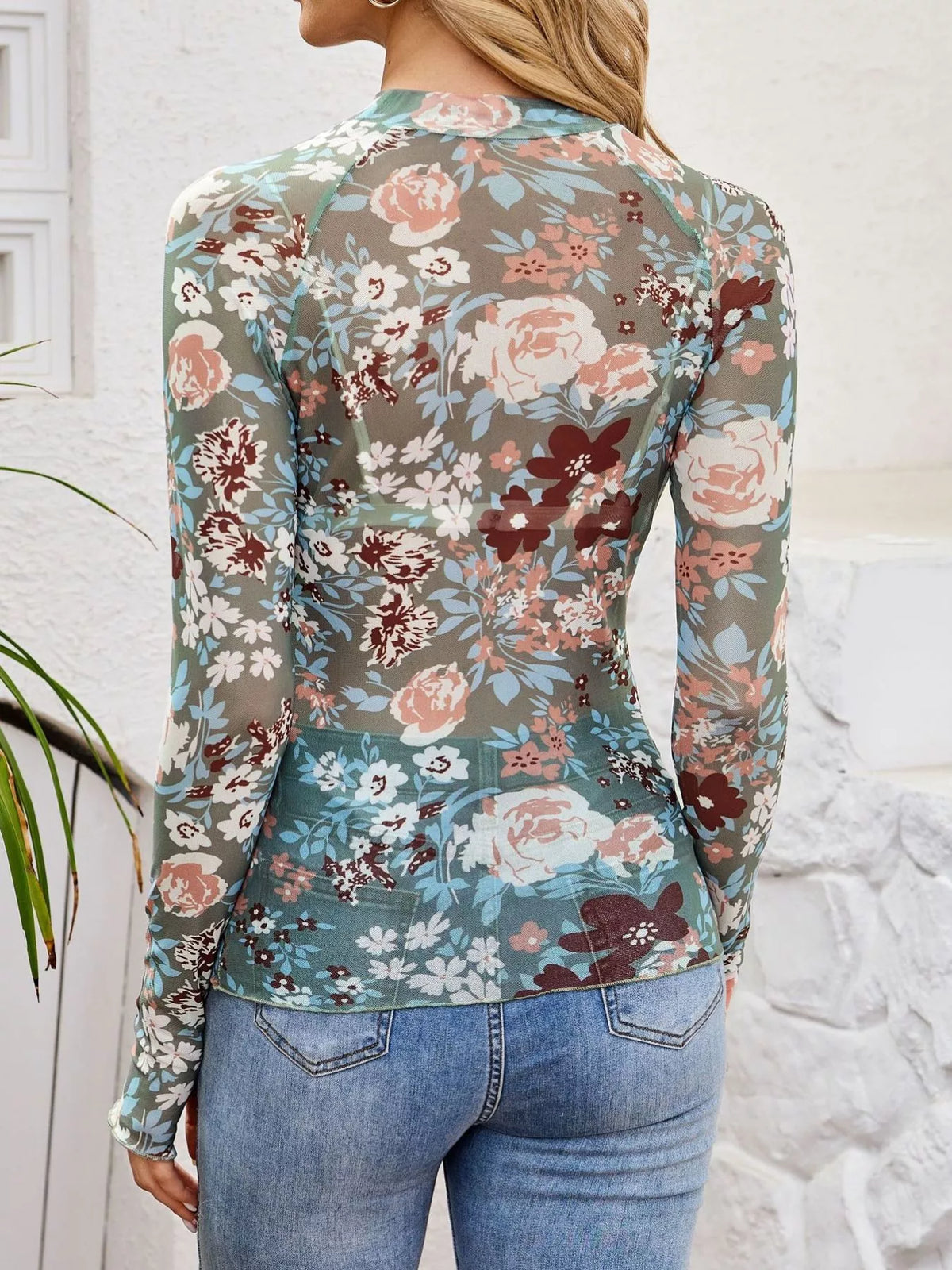 Sheer Mock Neck Long Sleeve Top, view 8