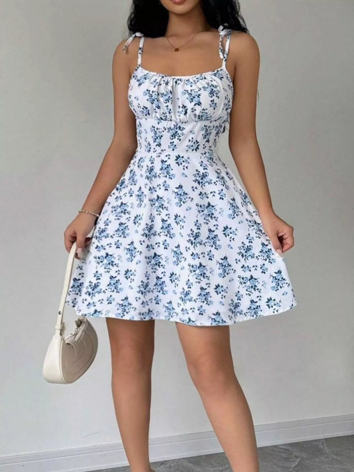 Floral Print Spaghetti Strap A-Line Mini Dress - Lilixa.store