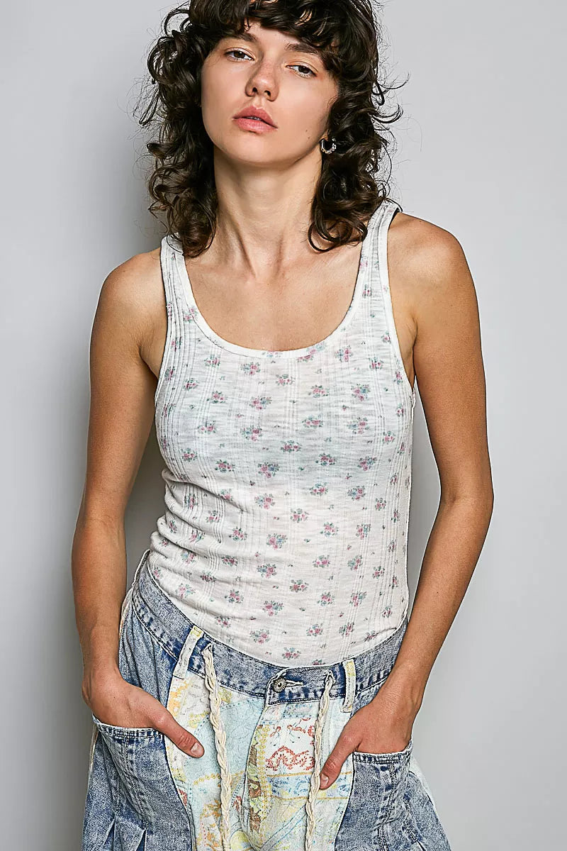 POL All Over Floral Ribbed Tank - Lilixa.store