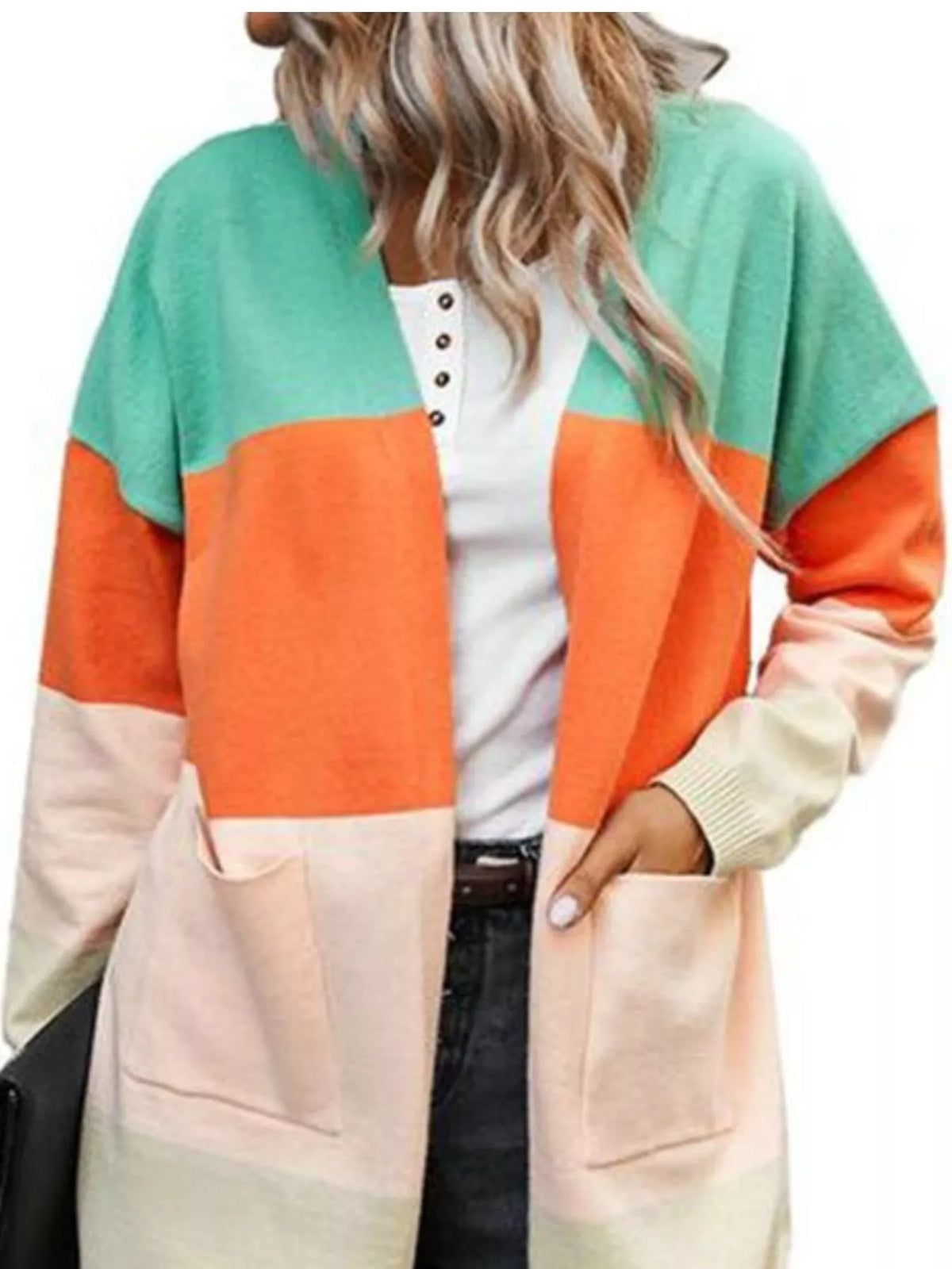 Color-Block Open Front Knit Cardigan - Lilixa.store
