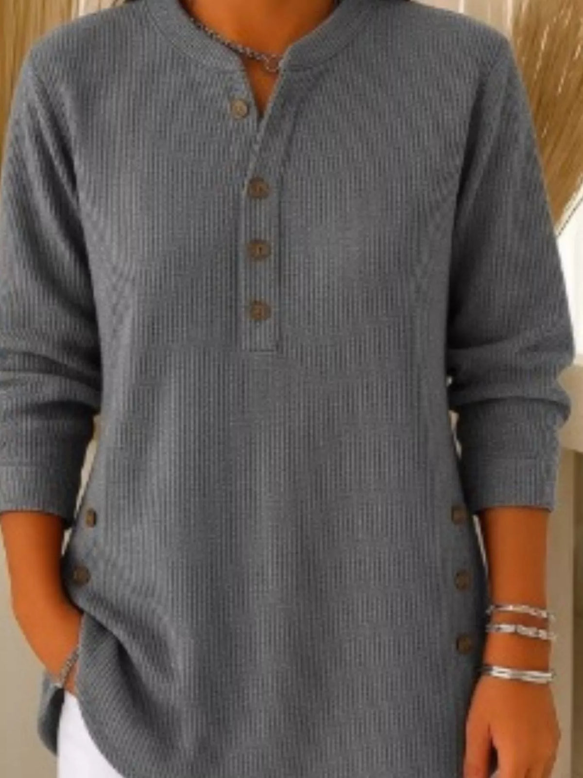 Full Size Button Detail Corduroy Top Plus Size