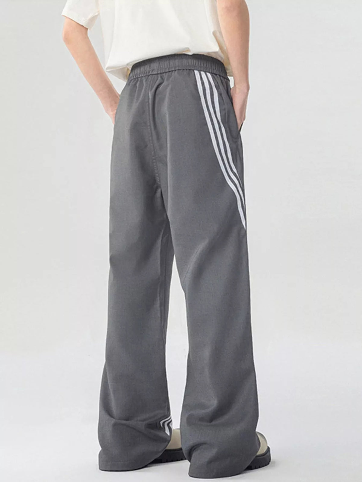 Men's Full Size Wide Leg Striped Casual Pants Plus Size in Black, view 6