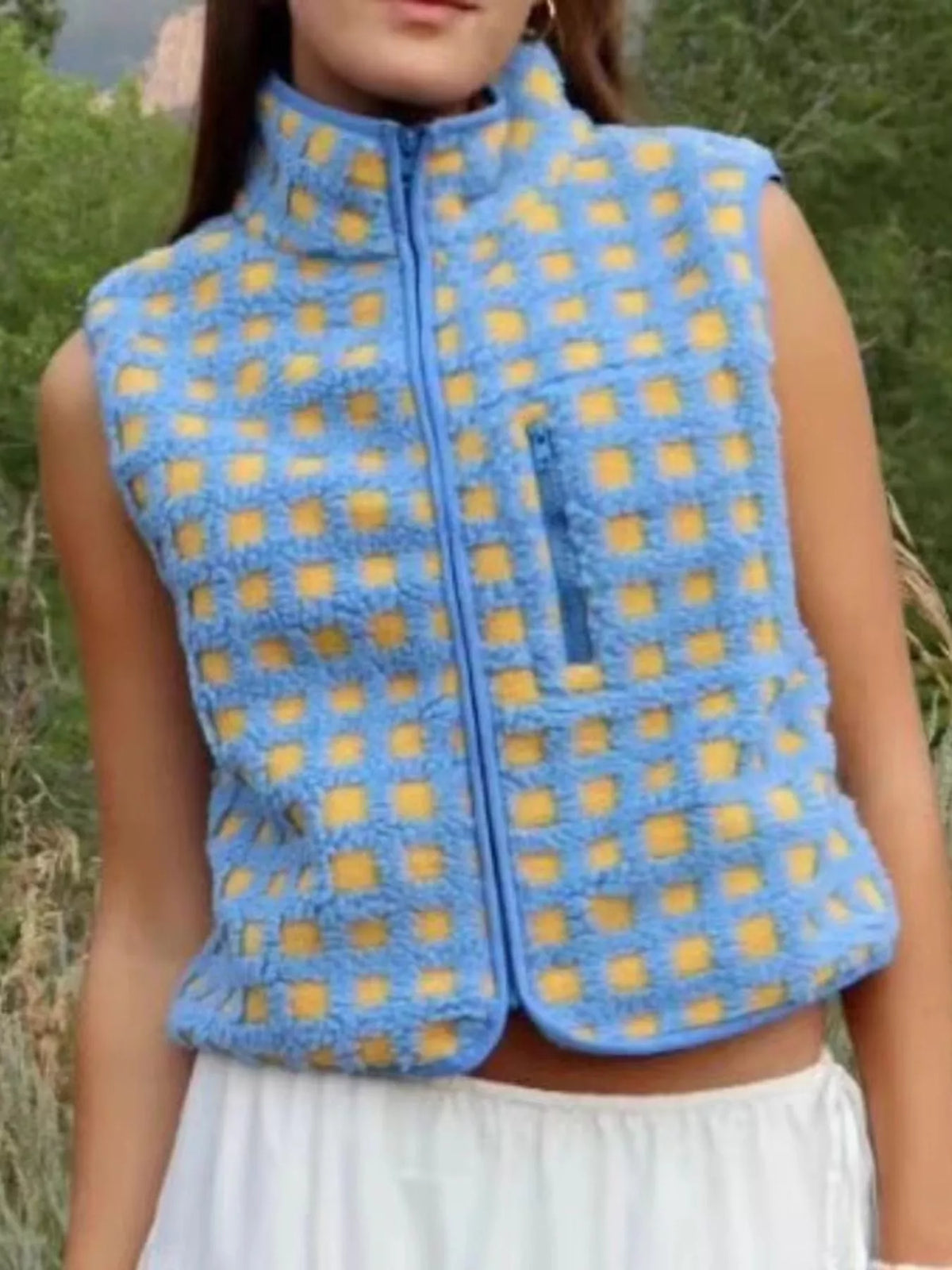Plaid Zip Up Vest Coat - Lilixa.store