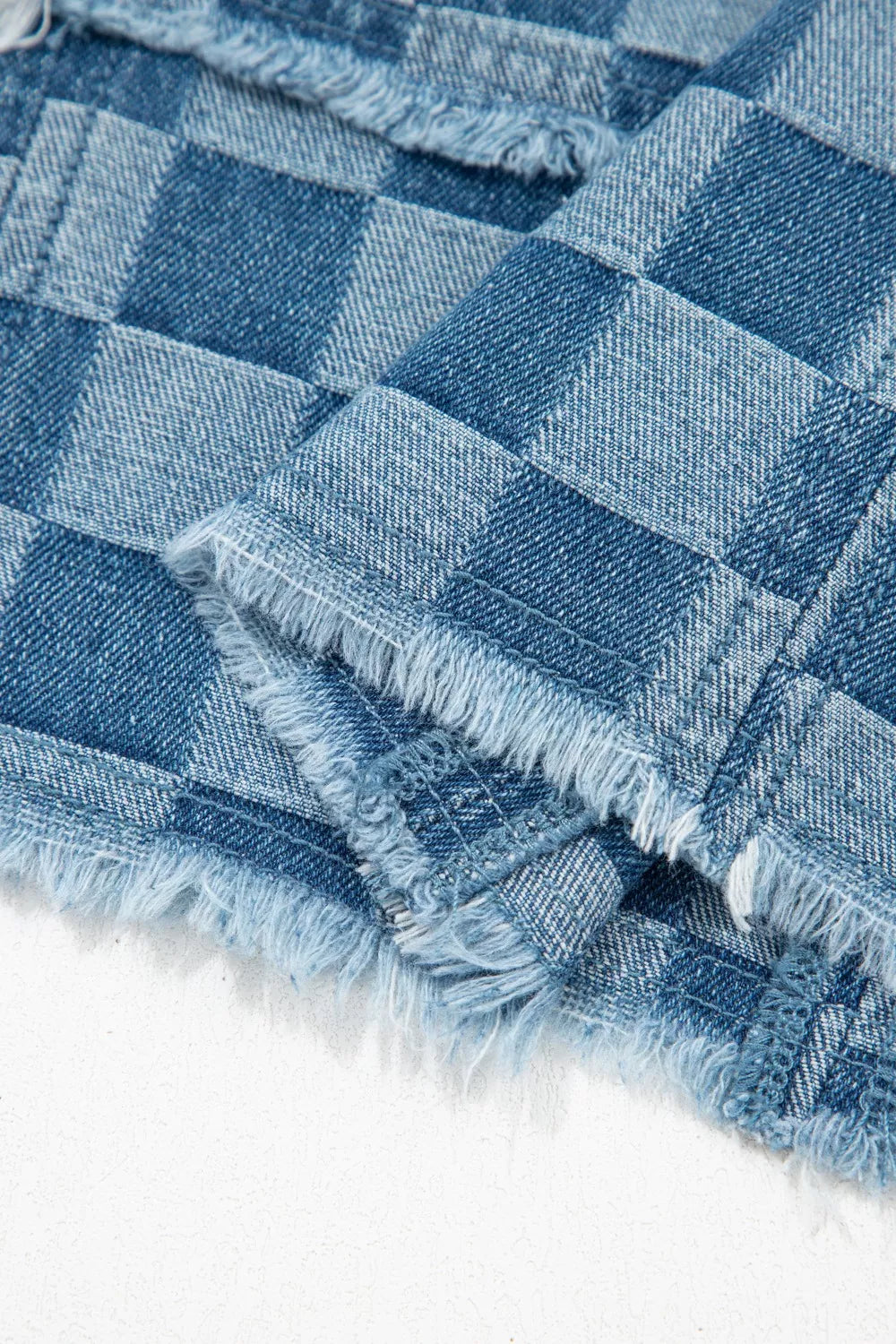 Frayed Hem Checkered Denim Mini Dress - Lilixa.store