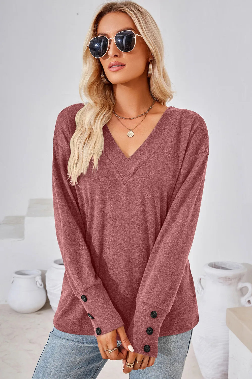 V-Neck Dropped Shoulder T-Shirt - Lilixa.store