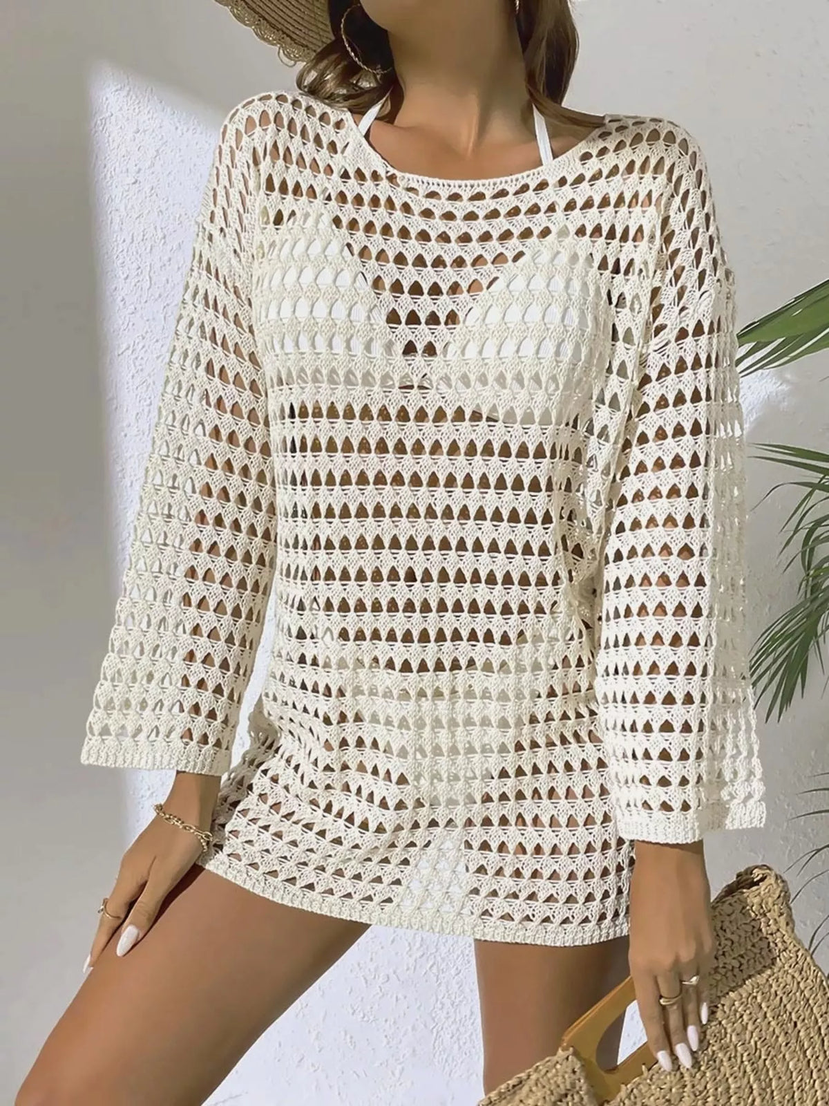Crochet Knit Long Sleeve Cover-Up - Lilixa.store