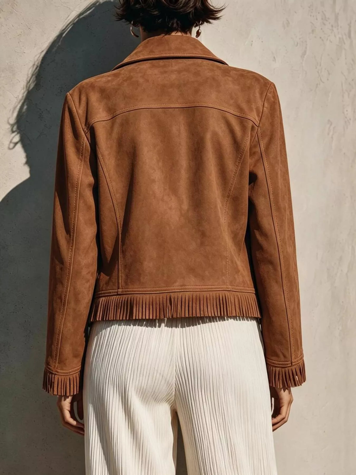 Faux Suede Fringe Moto Jacket, view 3
