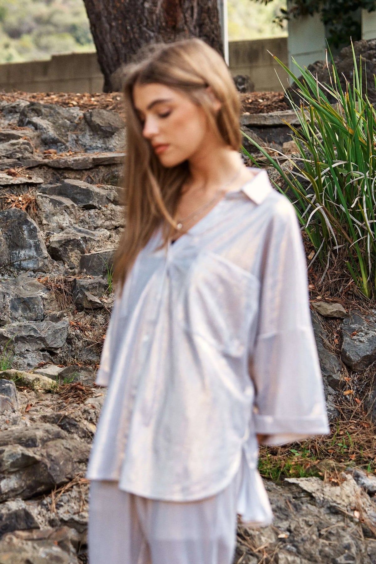 Davi & Dani Solid Sparkling Shimmer Pocket Button Front Shirt - Lilixa.store