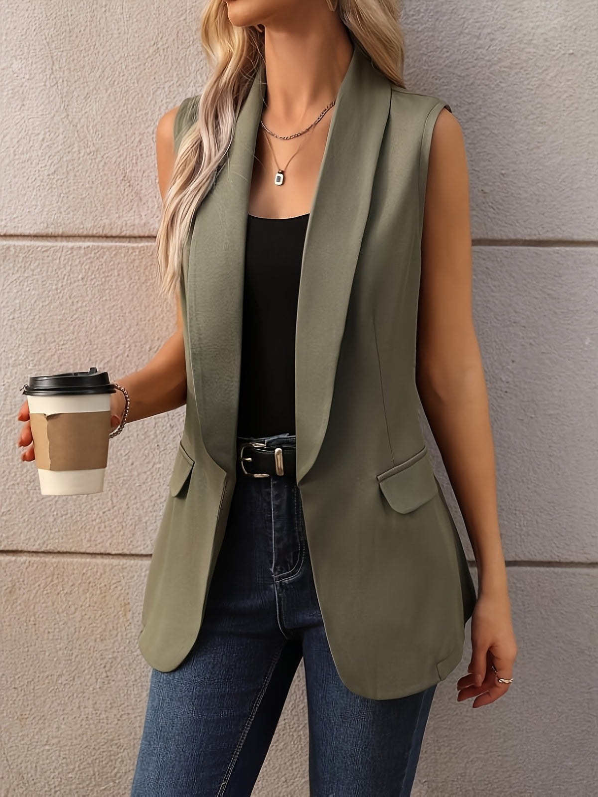 Sleeveless Shawl Collar Vest Coat - Lilixa.store
