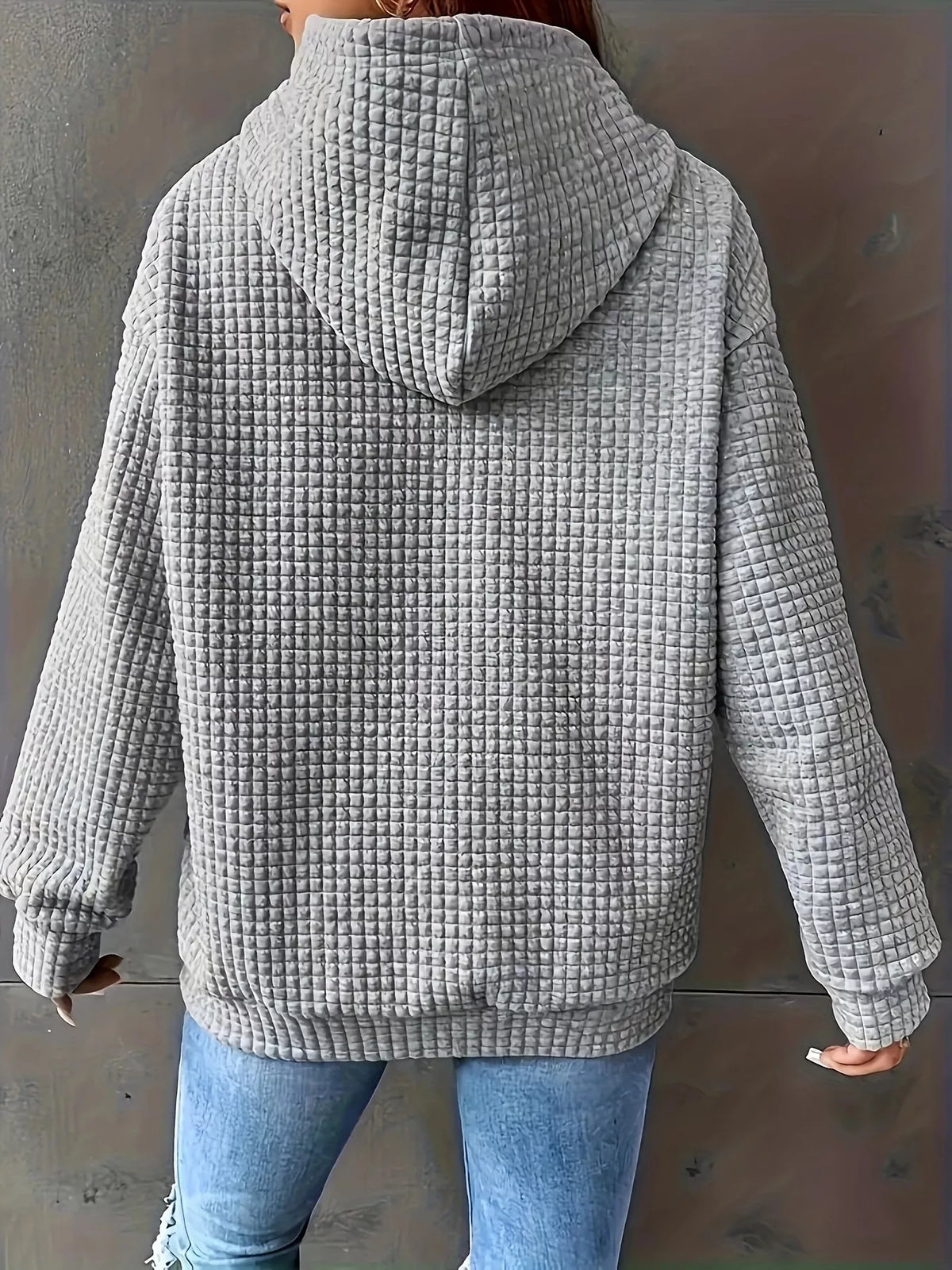 Textured Knit Drawstring Hoodie - Lilixa.store