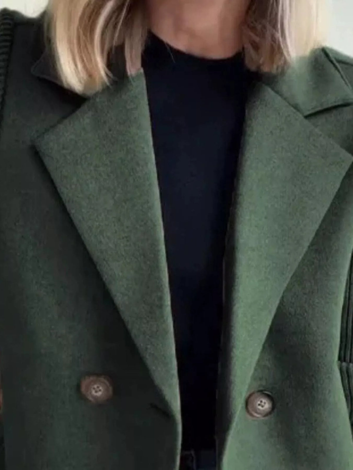 Full Size Knitted Sleeve Wool Blend Double-Breasted Blazer Plus Size - Lilixa.store