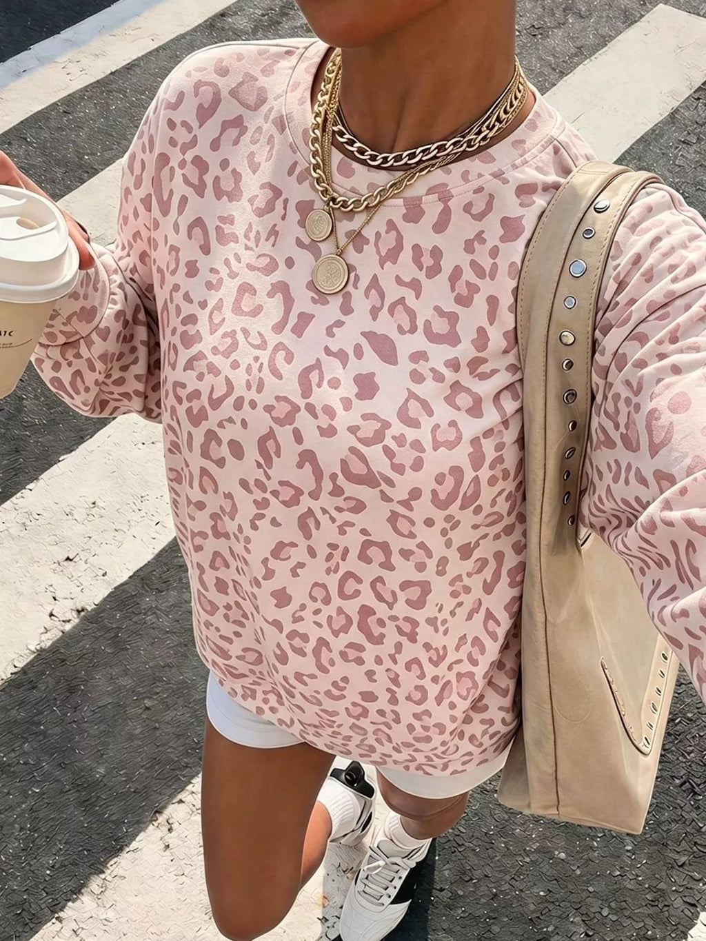 Leopard Print Crew Neck Sweatshirt - Lilixa.store