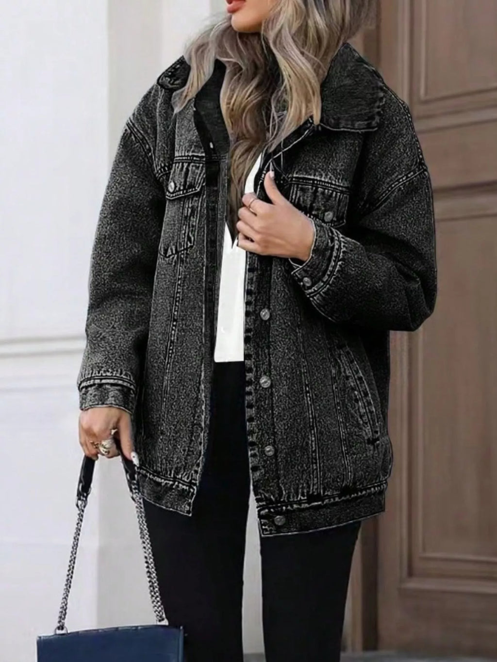 Washed Button Up Oversized Denim Jacket - Lilixa.store