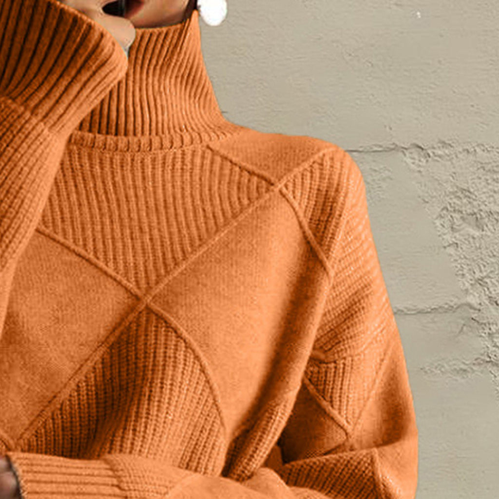 Geometric Turtleneck Long Sleeve Sweater - Lilixa.store