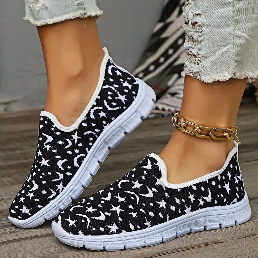 Star & Moon Pattern Flat Loafers, view 3