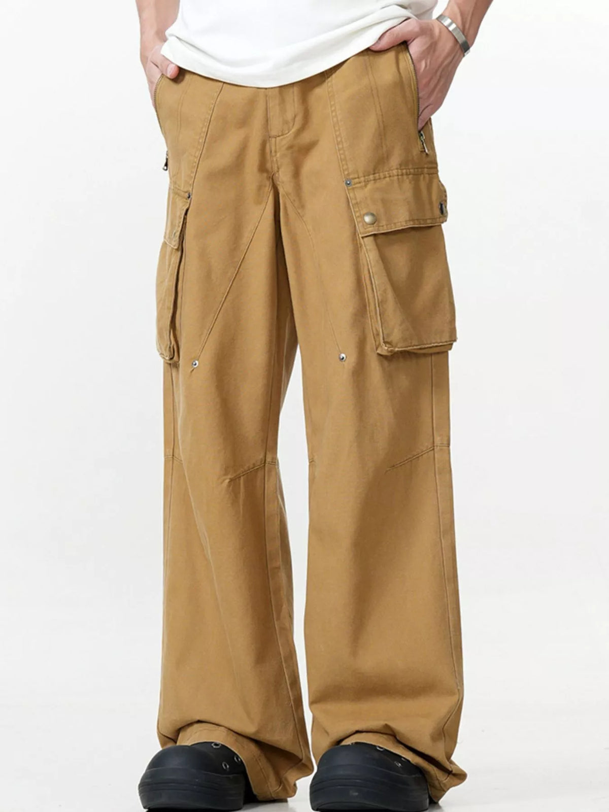 Men's Wide Leg Cargo Pants in Khaki, view 2